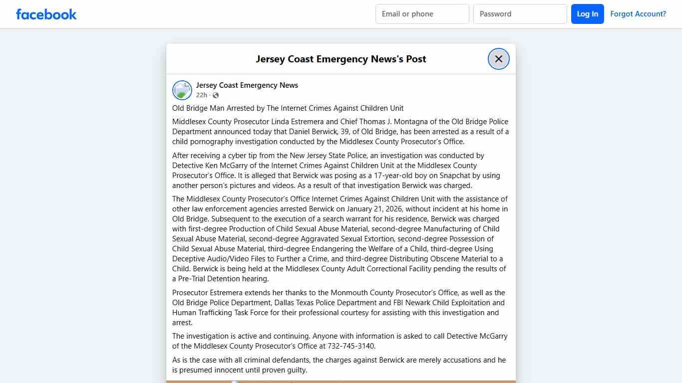 Old Bridge Man Arrested by... - Jersey Coast Emergency News Facebook