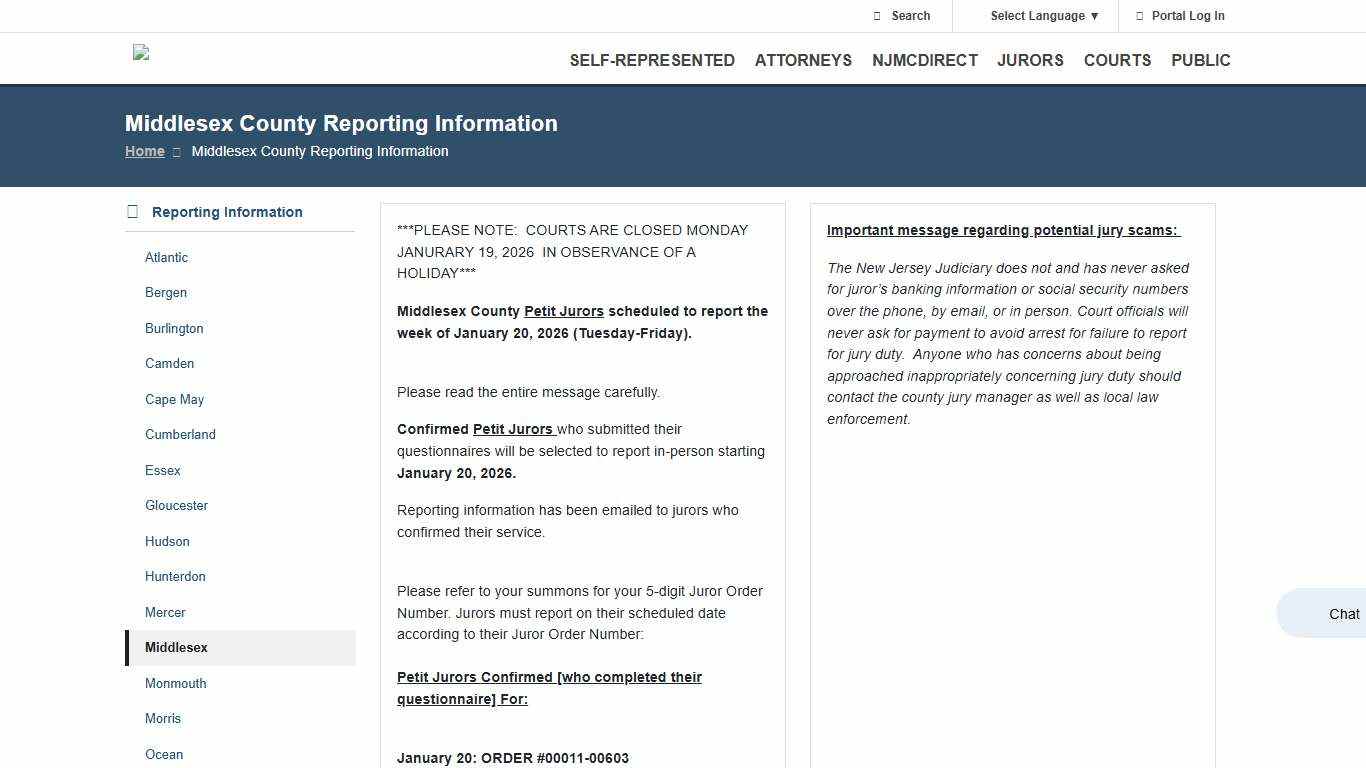 Middlesex County Reporting Information