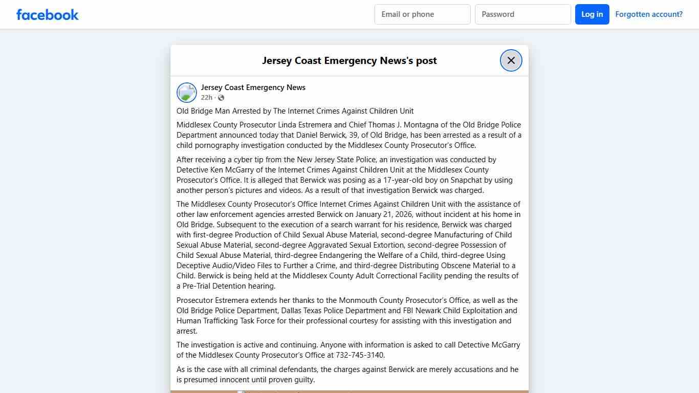 Old Bridge Man Arrested by... - Jersey Coast Emergency News Facebook